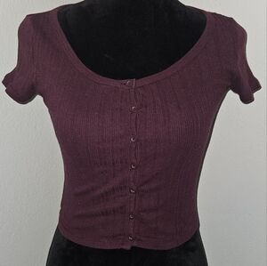 Cropped button up tee
